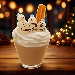 煙突チュロスと雪だるまのホットチョコレート