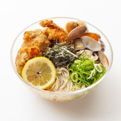 貝出汁の唐揚げ冷やし蕎麦