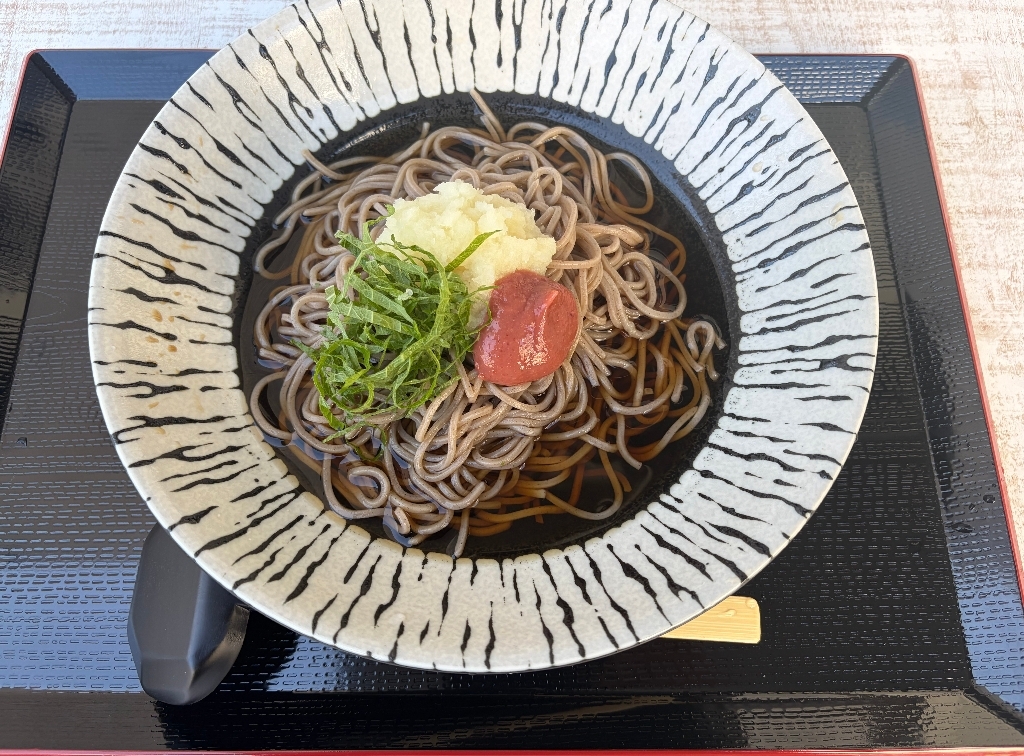 揚げなすとキノコのそば